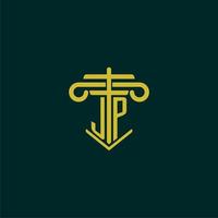 JP initial monogram logo design for law firm with pillar vector image