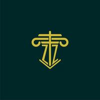ZZ initial monogram logo design for law firm with pillar vector image