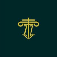 ZZ initial monogram logo design for law firm with pillar vector image