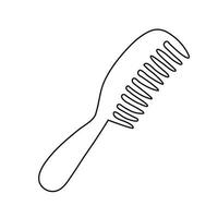 Flat comb hairwith handle in doodle style. Isolated outline. Hand drawn vector illustration in black ink on white background.