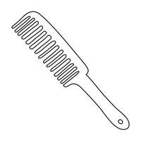 Flat comb hair with handle in doodle style. Isolated outline. Hand drawn vector illustration in black ink on white background.