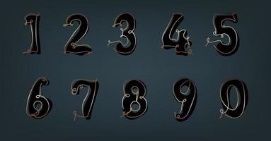 Set of luxury ten numbers form zero to nine in line art style. vector