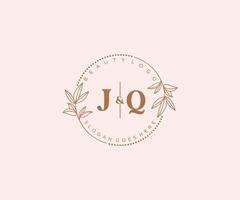 initial JQ letters Beautiful floral feminine editable premade monoline logo suitable for spa salon skin hair beauty boutique and cosmetic company. vector