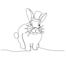 Continuous one line drawing of rabbit with hat vector