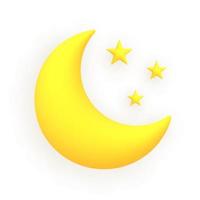 Moon and stars. Cute weather realistic icon. 3d cartoon. vector