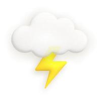 Lightning and cloud. Cute weather realistic icon. 3d cartoon. vector