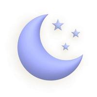 Night, moon, stars. Cute weather realistic icon. 3d cartoon. vector