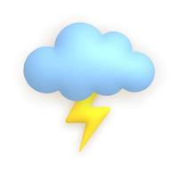 Cloud, lightning, thunder. Cute weather realistic icon. 3d cartoon. vector