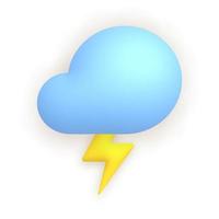 3d realistic weather icon thunderstorm. Cloud and lightning. vector