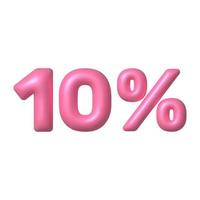 Sale 3D icon. Pink glossy 10 percent discount vector sign. 3d vector realistic design element.