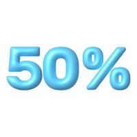 Number 3D icon. Blue glossy 50 percent discount vector sign. 3d vector realistic design element.