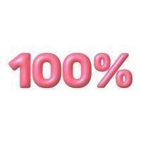 Sale 3D icon. Pink glossy 100 percent discount vector sign. 3d vector realistic design element.