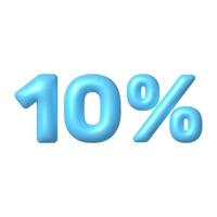 Number 3D icon. Blue glossy 10 percent discount vector sign. 3d vector realistic design element.