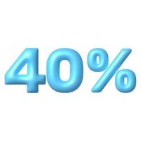 Number 3D icon. Blue glossy 40 percent discount vector sign. 3d vector realistic design element.