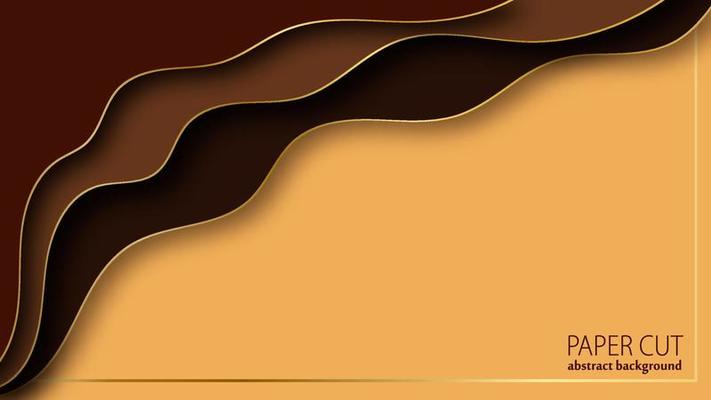 Abstract luxury background in paper cut style. Brown and golden wavy layers.