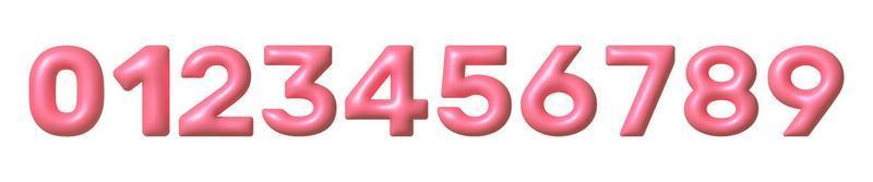 Set of Pink 3D numbers icons. Cute metallic math font with shiny bright highlights. 3d vector realistic design element.