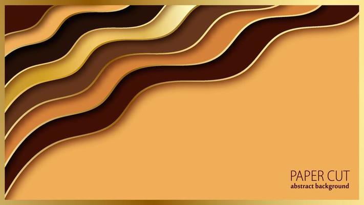 Paper cut abstract background. Brown and golden wavy layers.