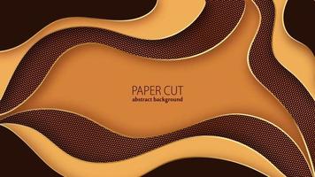 Paper cut abstract background. Chocolate and golden wavy layers. vector