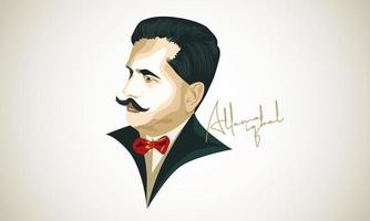 allama iqbal hermosa retrato diseño vector