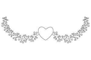 Branch, border black contour, wreath or border, elegant decoration in doodle style isolated on white background. . Vector illustration