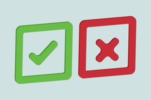 Green check mark and red wrong on the checked box. true or false stock illustration vector