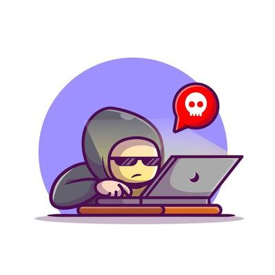 Hacker Operating Laptop Cartoon Vector Icon Illustration. People Technology Icon Concept Isolated Premium Vector. Flat Cartoon Style