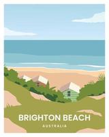 casas en blanco arenoso playa a Brighton playa. vector ilustración paisaje antecedentes con minimalista estilo para póster, tarjeta postal, tarjeta, impresión.