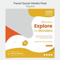 Travel Holiday vacation tour square flyer post banner and social media post template design vector