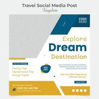 Adventure travel and tour square flyer post banner and social media post template design vector