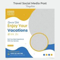 viaje y excursión fiesta vacaciones cuadrado volantes enviar bandera y social medios de comunicación enviar modelo diseño vector