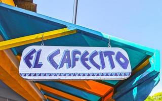 Puerto Escondido Oaxaca Mexico 2023 Blue white sign restaurant name El Cafecito Puerto Escondido Mexico. photo