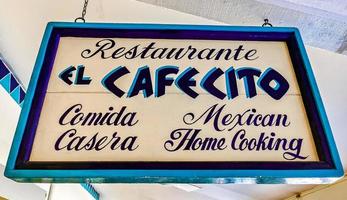 Puerto Escondido Oaxaca Mexico 2023 Blue white sign restaurant name El Cafecito Puerto Escondido Mexico. photo