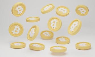 Coins bitcoin falling on a white background. 3d render illustration. photo