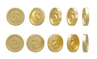 colección de dorado dólar moneda en diferente forma en blanco antecedentes. 3d representación ilustración. foto