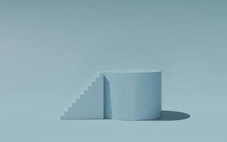 Cylinder podium with ladder on light blue background. Abstract minimal scene with geometric forms. Mock up scene to show cosmetic products presentation. 3d rendering, 3d illustration photo