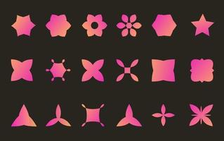 Y2K minimalist geometric elements, abstract forms. Simple star and flower shape, basic form, trendy modern graphic element vector set