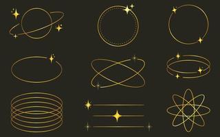 Modern Minimalist Aesthetic linear gold frames, arcs, stars and elements vector