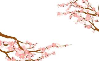 Set of spring blooming tree branches, tree branch with pink flowers. Sakura or cherry vector