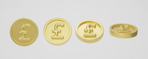 Set of Pound golden coin isolated on white background. 3D Rendering. photo