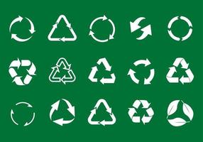 Set recycle icons. Label template. White eco circle arrows on green background. Vector Icons.