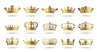 Set of vector king crowns on white background. Vector Illustration. Emblem and Royal symbols.