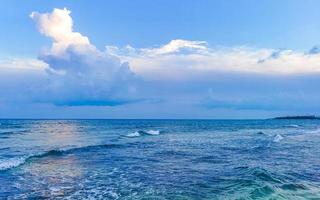 Beautiful sunset evening at beach sea coast and water Mexico. photo