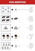 Education game for children fun counting and add one more cartoon skull hat cave boy lantern then choose the correct number pirate worksheet vector