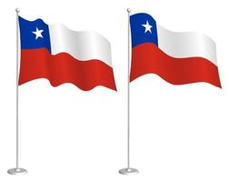 Chile flag on flagpole waving in wind. Holiday design element. Checkpoint for map symbols. Isolated vector on white background