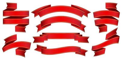 vector illustration eight set red ribbons scrolling isolated backgrounds for decks, collages, scene designs, User interface, Branding or identity campaigns, Stationery and print layouts, Presentations