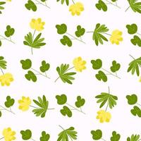 Seamless pattern of spring flowers and plants. Vector flat illustration.