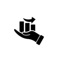 Growing graph icon on the hand. Vector growing graph icon on the hand. Two-tone version on black and white background. Data Analysis, Performance Review Line Icon.