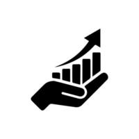 Growing graph icon on the hand. Vector growing graph icon on the hand. Two-tone version on black and white background. Data Analysis, Performance Review Line Icon.