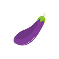 Eggplant vegetable icon. Flat cartoon aubergine isolated on white background. Cartoon eggplant emoji icon, aubergine symbol. Vector vegetable clip art illustration.