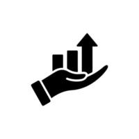 Growing graph icon on the hand. Vector growing graph icon on the hand. Two-tone version on black and white background. Data Analysis, Performance Review Line Icon.